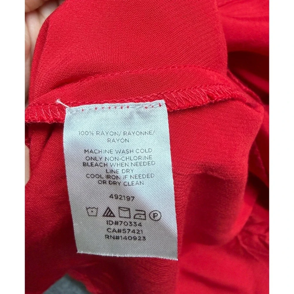 Loft Red Ruffle Wrap Blouse Peplum Top Long Sleeve Rayon Womens Medium Romantic